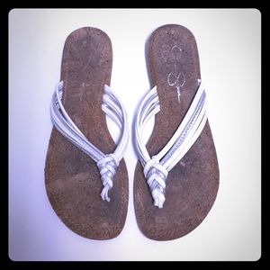 Jessica Simpson White & Silver Flip Flops Size 8